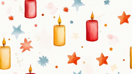 Poster - Festive Candle and Star Pattern: A seamless and enchanting pattern featuring an array of lit candles and stars of different colors, capturing the essence of celebration and warmth.