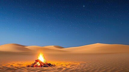 Wall Mural - camping under stars landscapes idea. a serene campfire glowing in the desert under a starry night sk