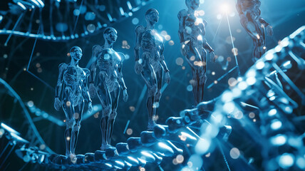 Leinwandbilder - This Genetic advancements shine within a glowing DNA structure, showcasing innovation.
