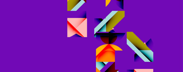 Poster - Abstract geometric composition with interlocking circular and angular shapes, featuring smooth gradients and sharp contrasts on a white background