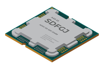 Leinwandbilder - Isometric processor. Central processing unit or CPU. Computer hardware components. Semiconductor technology concept. Vector illustration