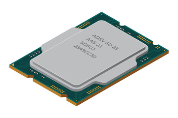 Leinwandbilder - Isometric processor. Central processing unit or CPU. Computer hardware components. Semiconductor technology concept. Vector illustration