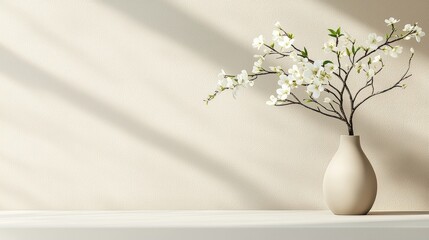 Poster - Home interior featuring white flowers vase in soft light for product display.