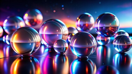 Poster - Night Photography: Minimalist Abstract Background with Glowing Spheres on White Surface