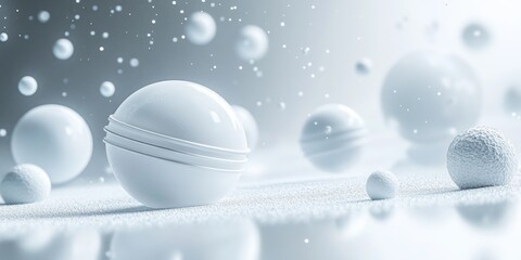 Aufkleber - A mesmerizing composition of white spheres floating in a serene space. The image captures a minimalist and modern aesthetic. It evokes a sense of calm and purity. AI