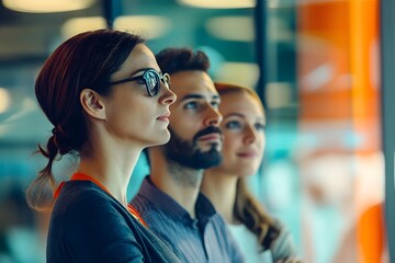 Poster - Focused Professionals Engaged in Discussion in Modern Office Space