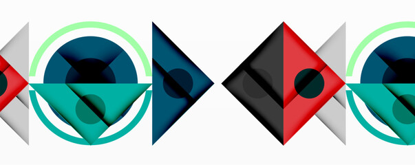Poster - Abstract geometric composition with overlapping triangles, circles, and gradients, featuring a central circular design with text