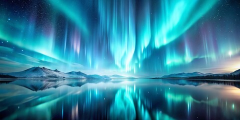 Poster - Mystical Aurora Borealis: Abstract Blue, Turquoise, White & Grey Double Exposure Background