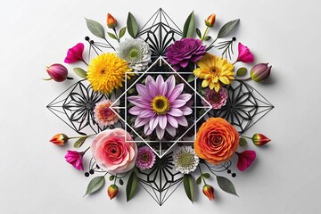Poster - Modern Minimalist Geometric Flower & Shape Abstract Black & White Stock Photo