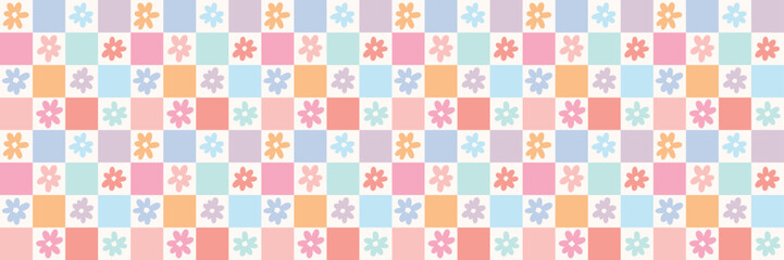 Poster - Fun colorful daisy check modern floral checked vector banner design