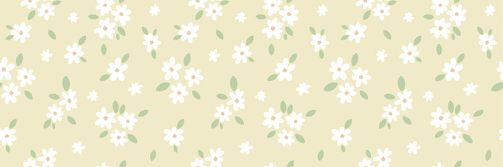 Poster - Vintage ditsy daisy floral vector banner, seamless repeating pattern design