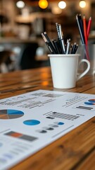 Poster - Workspace featuring data analysis with graphs, laptop, and smartphone in a modern environment