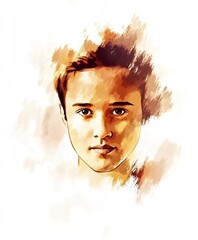 Poster - Expressive portrait painting of a young boy emerging from brushstrokes