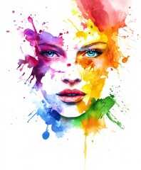 Poster - Woman face exploding with colorful paint splashes