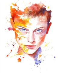 Poster - Watercolor portrait of a young man with colorful face painting