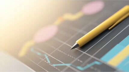 Poster - A close-up of a pen placed on a financial chart displaying trends and data analysis techniques