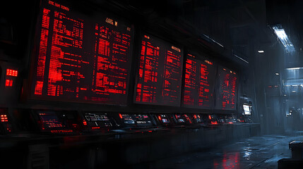 Poster - Futuristic City Night Scene With Glowing Red Data Screens