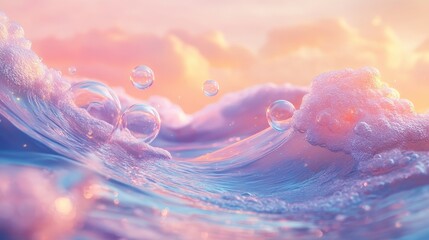 Poster - Rising waves of pink petals and bubbles create a mesmerizing underwater display in an artistic composition