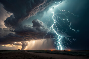 Wall Mural - thunderstorm with lightning represents harmonious connection between turbulent clouds, electrical discharges, and interplay of thunder and lightning