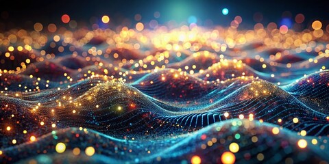 Poster - Mesmerizing Digital Waves: Glowing Dots & Intricate Light Patterns at Twilight