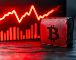 Poster - Bitcoin Wallet Against Red Financial Graph