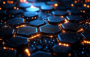 Aufkleber - Intricate abstract 3D digital hexagon background featuring generative AI patterns, futuristic glowing elements, and hightech digital design