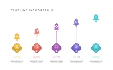 Wall Mural - timeline infographic template, business concept with 5 options simple design, workflow layout, color