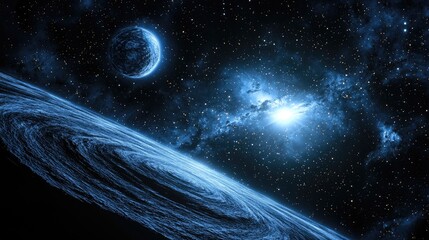 Wall Mural - an image depicting interstellar views in blue.
