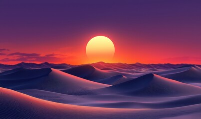 Aufkleber - Majestic desert dunes at sunset with large round moon