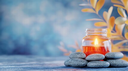 Poster - A serene arrangement of a candle and smooth stones creating a tranquil atmosphere for relaxation