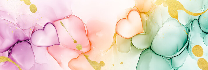 Poster - Vibrant hearts intertwine with fluid colors in a harmonious watercolor backdrop, adding a touch of elegance and warmth