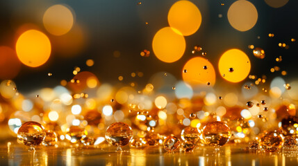 Fototapete - Captivating droplets of water sparkle in golden light during a serene evening