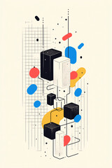 Poster - Abstract Architecture: A striking, minimalist illustration of abstract building blocks and geometric shapes with a modern and innovative architectural design.