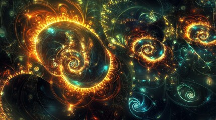 Poster - Digital abstract design with circular patterns and glowing lights in a futuristic style