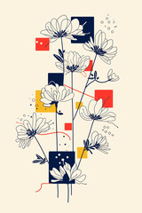 Poster - Floral Art Deco: A striking art deco illustration showcases delicate flowers against a backdrop of geometric shapes, embodying elegance and contemporary design.
