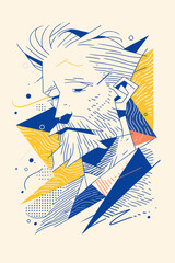 Poster - Abstract Portrait Illustration: An artistic illustration features a man's profile in a modern, geometric style. The piece combines lines and shapes to form a contemplative portrait.
