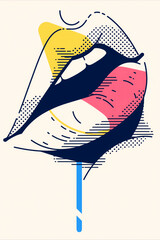 Poster - Sweet Sensation: An artistic depiction of luscious lips playfully savoring a lollipop, blending bold lines with vibrant colors to evoke a sense of joy and delight.