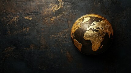 Poster - Golden Earth Globe on Dark Textured Surface: Symbol of Luxury and Global Connection