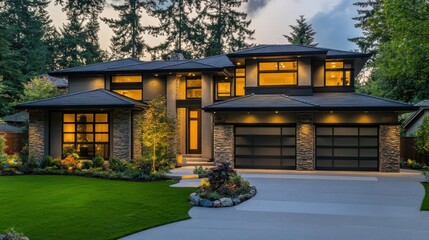 Poster - Minimalist house with clean lines and neutral colors, highlighting modern simplicity