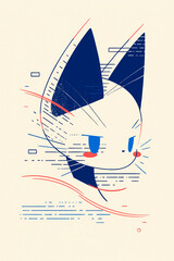 Poster - Whimsical Cat Illustration: A charming and abstract illustration of a cat, rendered in a modern, minimalist style with clean lines and a playful color palette.
