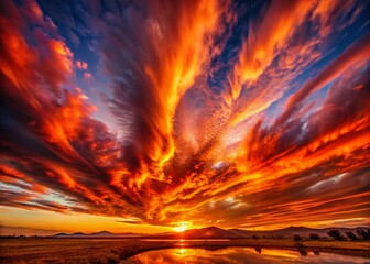 Poster - Fiery Sunset Blaze: Long Exposure 3D Wallpaper Background