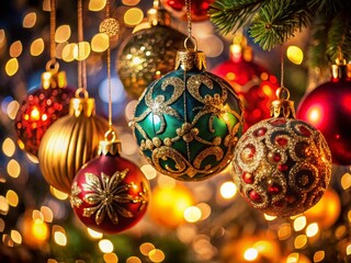 Poster - Festive Night Ornament Background: Sparkling Holiday Lights and Decorations
