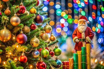 Poster - Festive Christmas Tree with Upward Trending Charts & Santa Figurines - Stock Photo