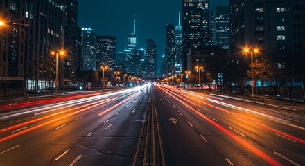 Poster - A city street at night with a lot of traffic and lights
