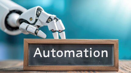 Poster - Robotic Hand Placing Sign Automation Concept Image for Technology Industry