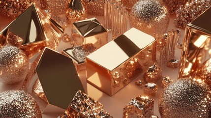 Poster - Abstract composition of rose gold geometric shapes and textures.