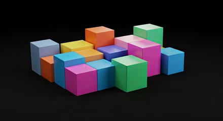 Aufkleber - A colorful stack of cubes on a black background