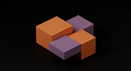 Poster - A black background with orange and purple cubes