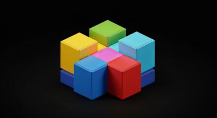 Poster - A colorful cube puzzle with a black background