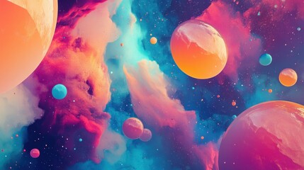 Leinwandbilder - Abstract cosmic art with vibrant nebula clouds and colorful spheres.